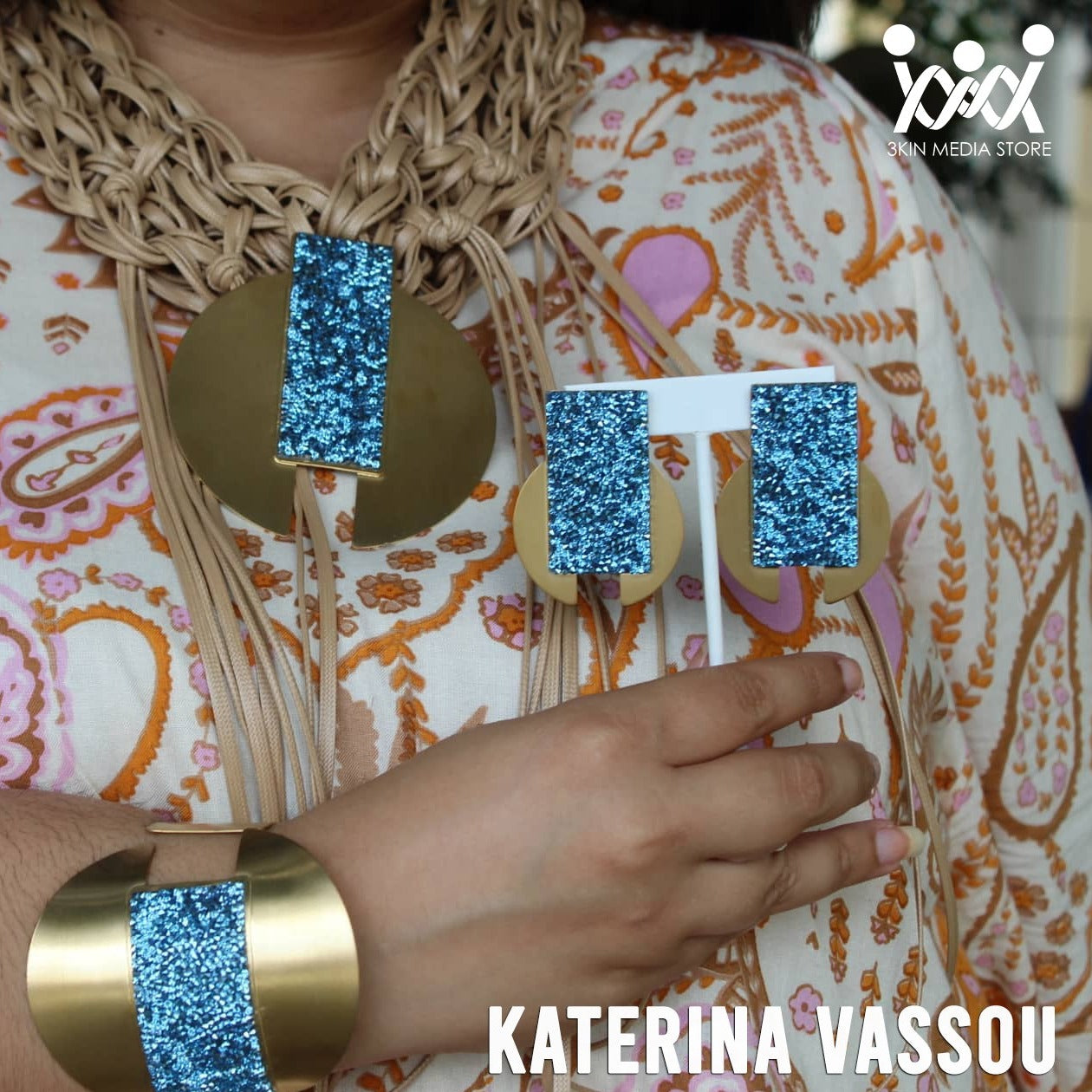 Cerulean Gold plated earrings with crystals by Katerina Vassou