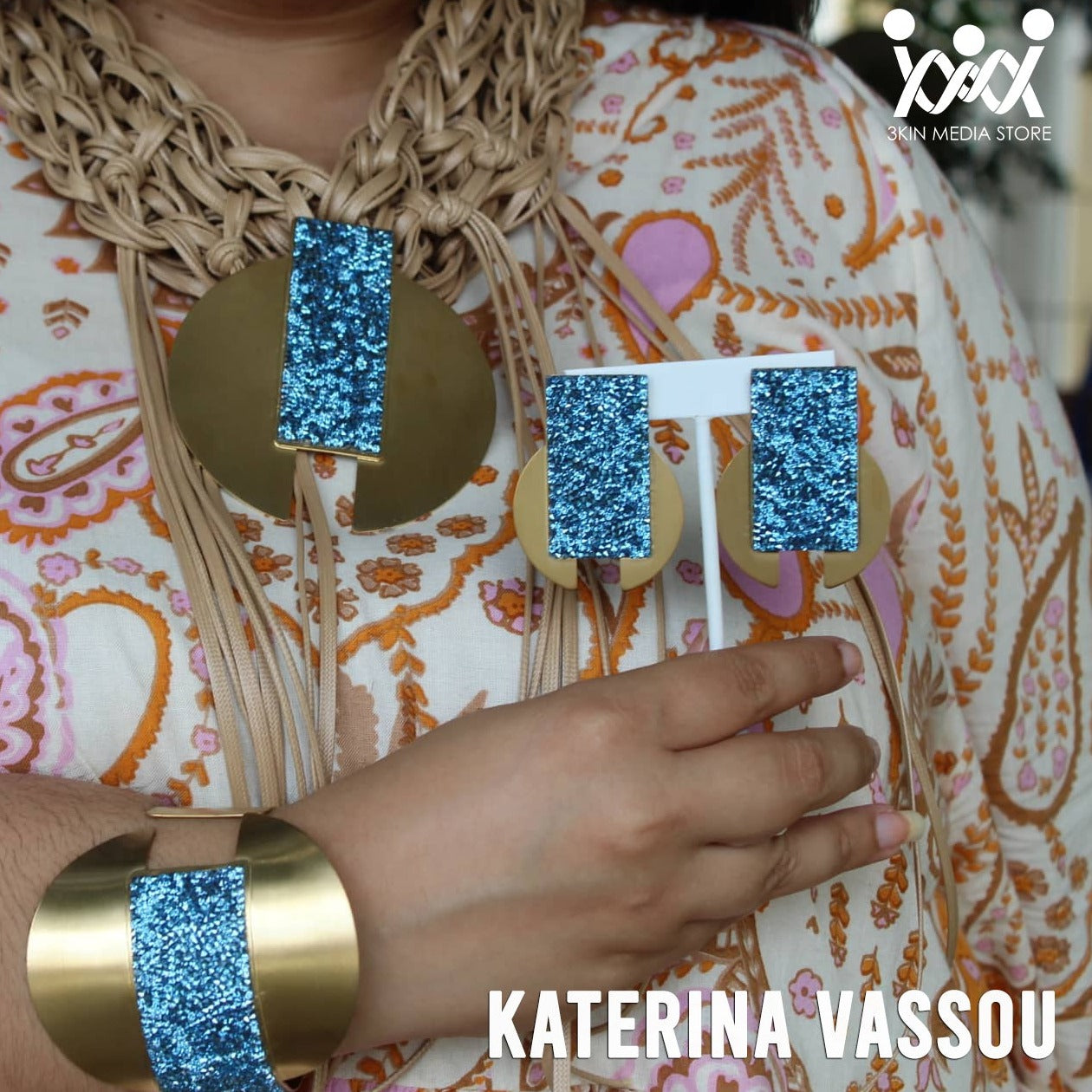 Cerulean Gold plated necklace with crystals by Katerina Vassou