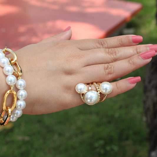 3 Pearl Gold Ring Madre Perla