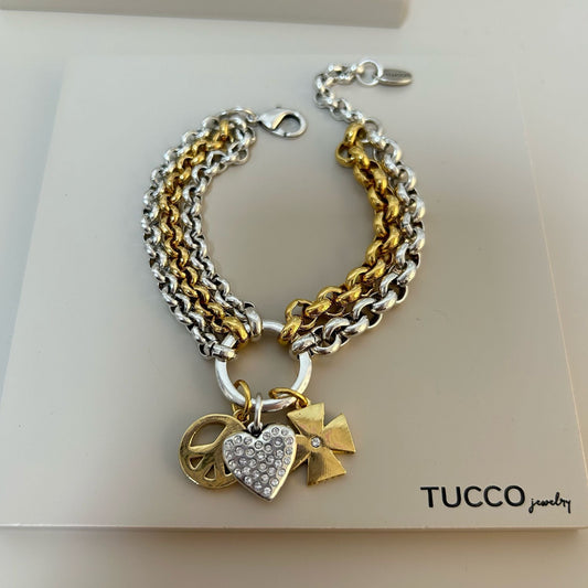 Bicolor Bracelet Charms Heart Cristal Tucco