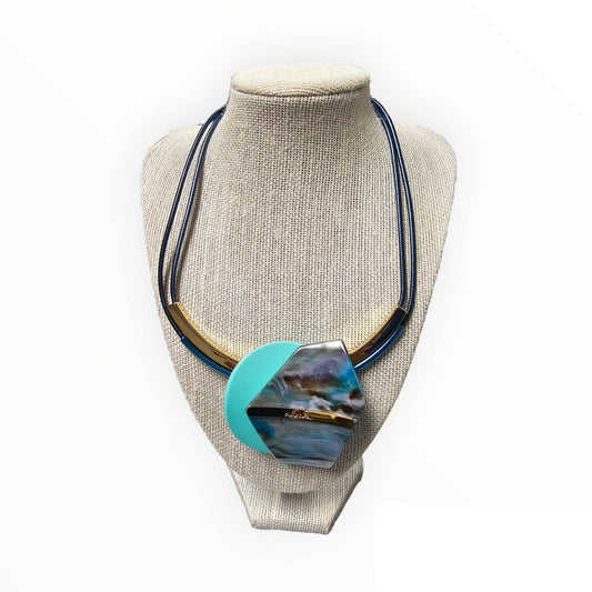 Blue and Green Leather Necklace