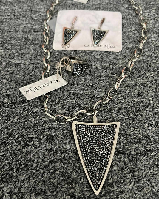 Triangle Black Crystals, Silver Collection Le Petit Bijou