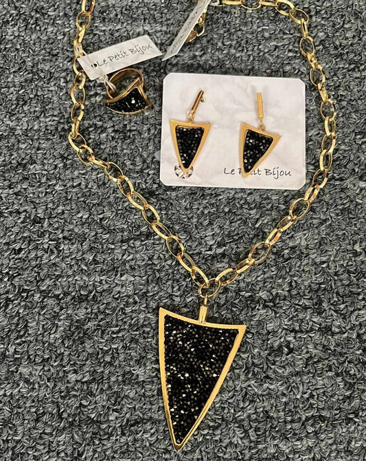 Triangle Black Crystals Gold Collection Le Petit Bijou