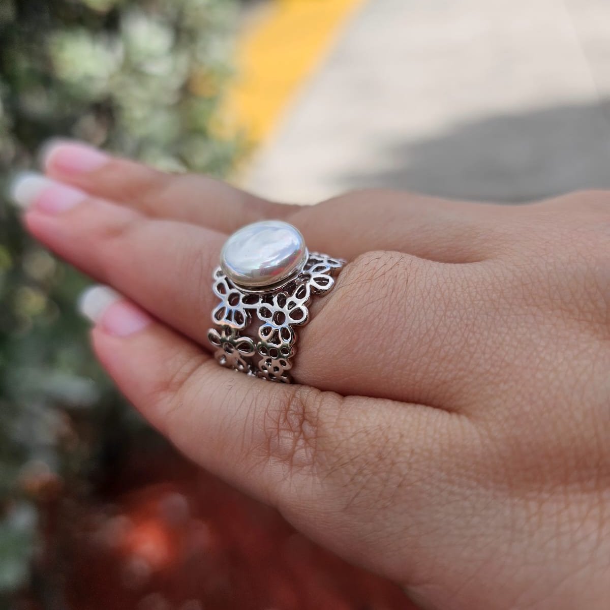 Pearl Silver Ring Madre Perla