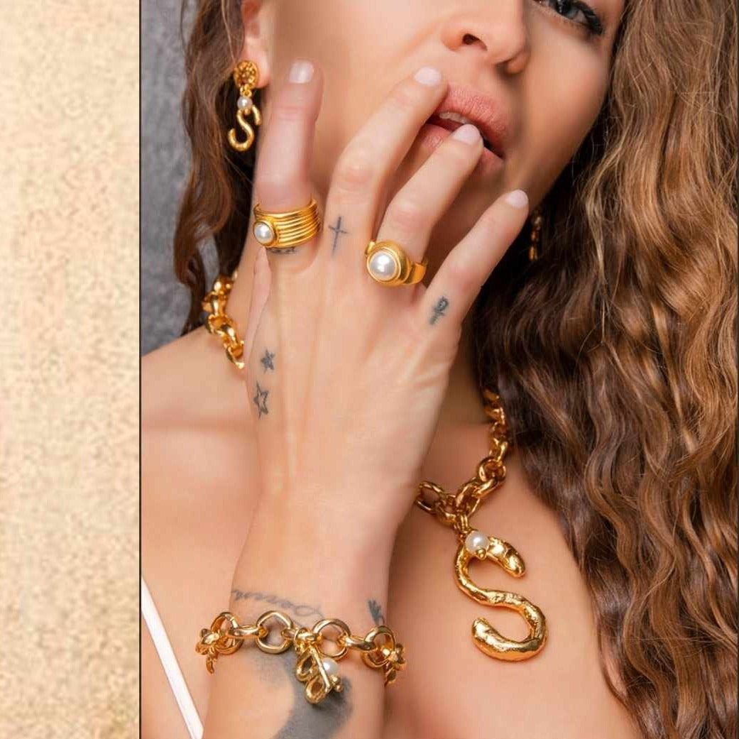 Pre-Order of Tralará Gold Color Necklace and Bracelet with Large Initial