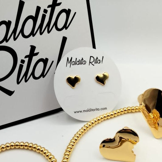 Gold Earrings Bitten Heart Maldita Rita