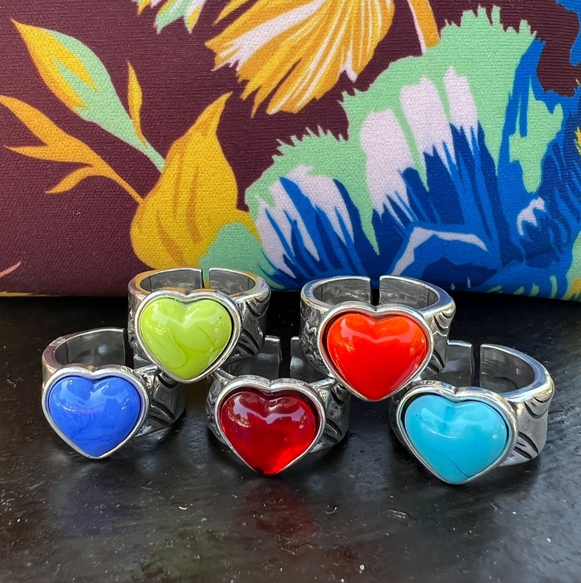 Blue Turquoise Heart Silver Ring Tucco
